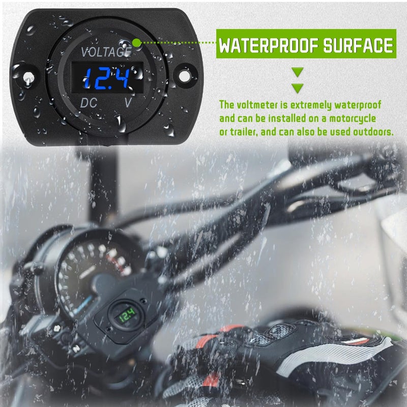 EPLZON 2 Pack DC 12V 24V Waterproof Car Voltmeter with Blue LED Digital Display Panel and Mounting Plate Round Voltage Gauge Meter with Terminal for Boat Marine Motorcycle Truck(Blue Light) - Image 4